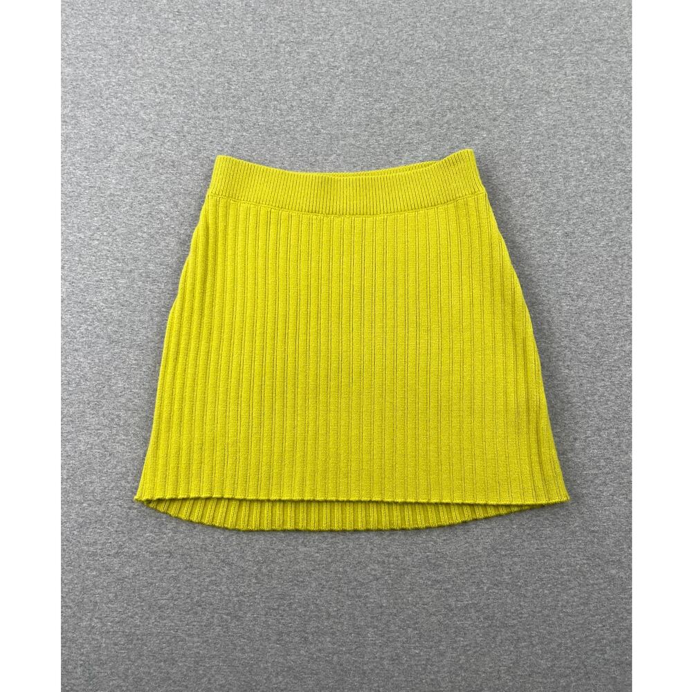 Free People Eliza Knit Mini Skirt Size M Chartreuse Green Ribbed Pull-On Bodycon